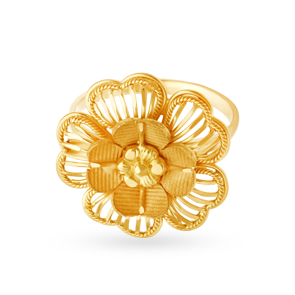 Enchanting 22 Karat Yellow Gold Overlapping Flower Finger Ring,,hi-res image number null