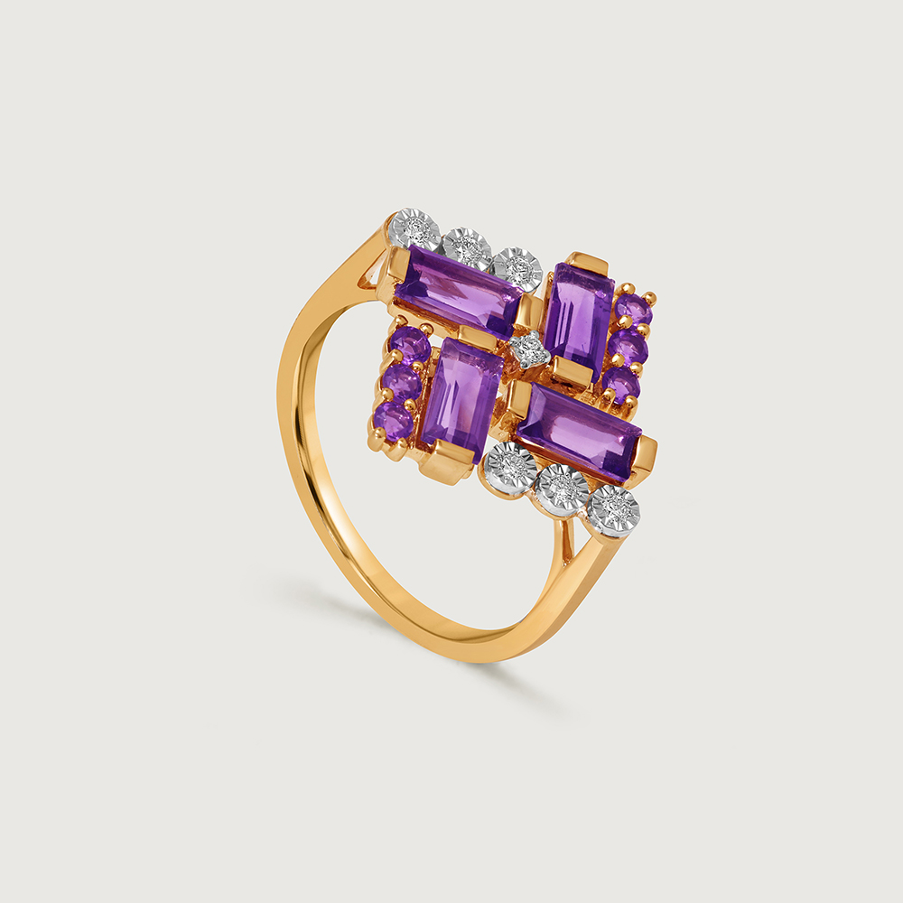 Dazzling Martini Marvel 14KT Diamond & Amethyst Finger Ring,,hi-res image number null