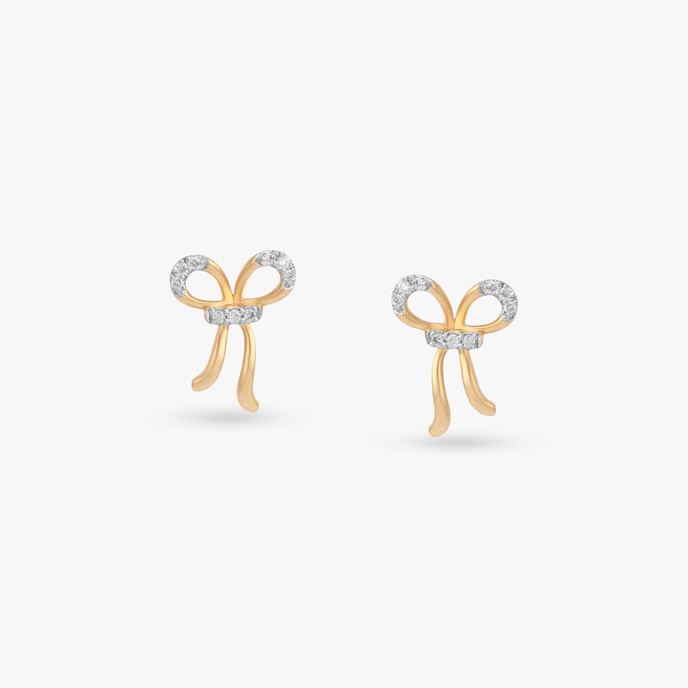 Ribbon Spark Diamond Stud Earrings for Kids,,hi-res image number null