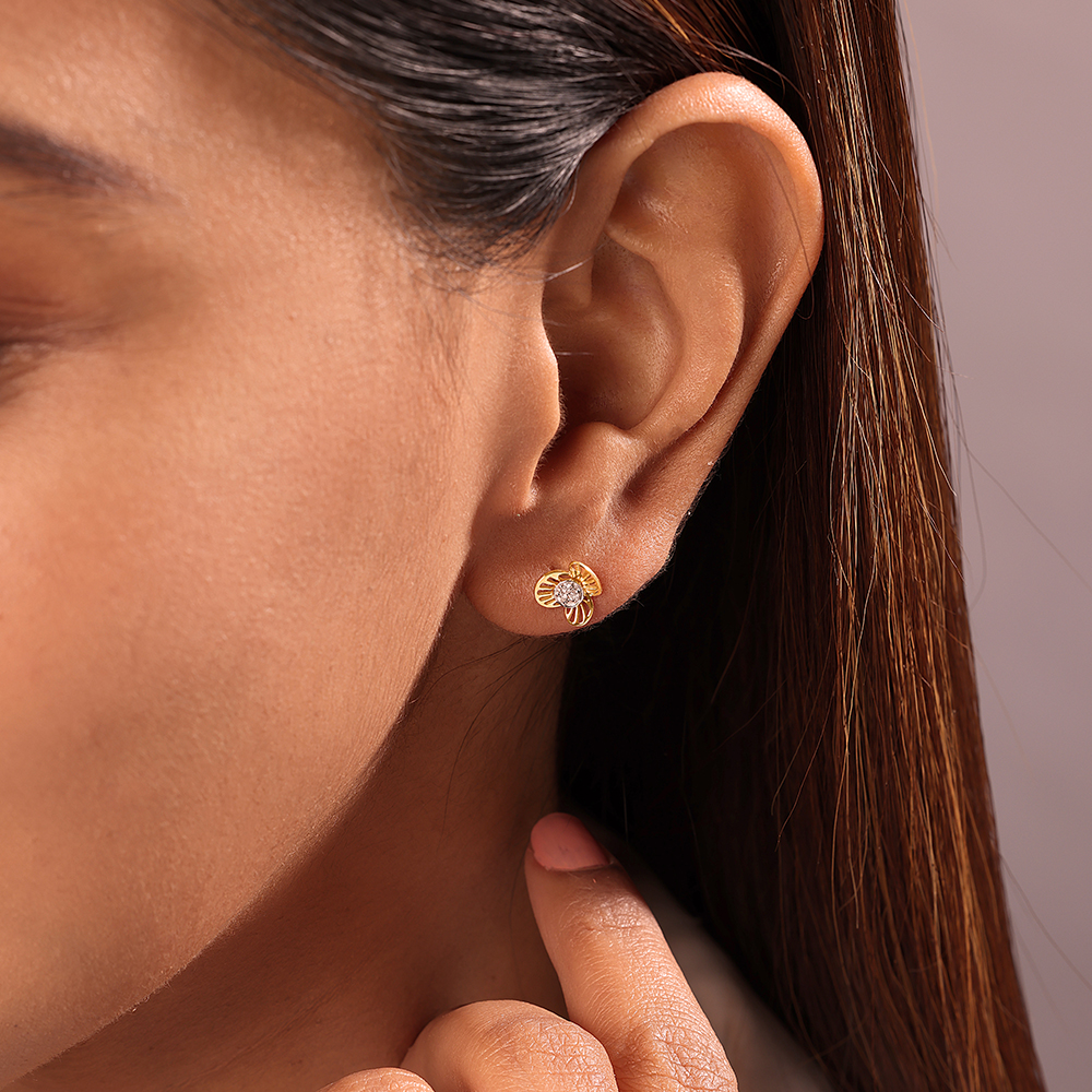 Enchanted Bloom 14 Kt Gold & Diamond Stud Earrings,,hi-res image number null