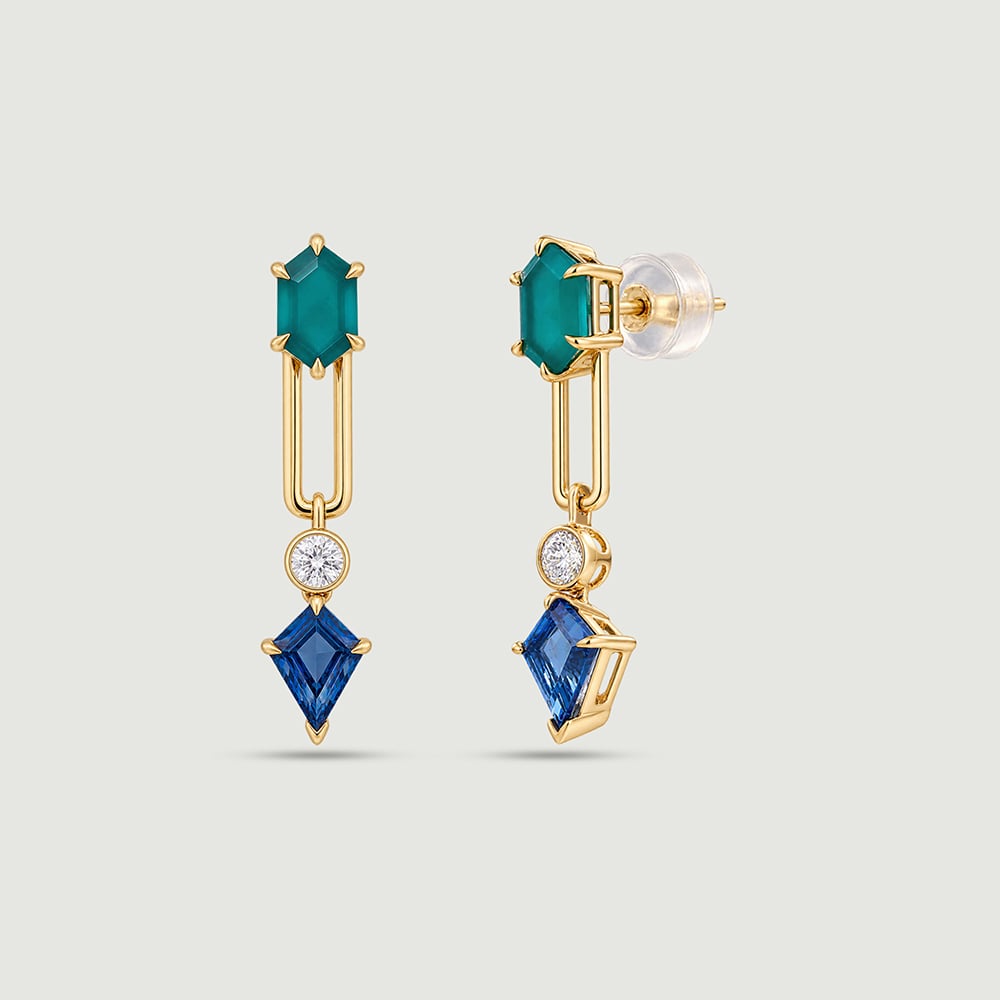Fresh Geometric Onyx and Topaz Drop Earrings,,hi-res image number null