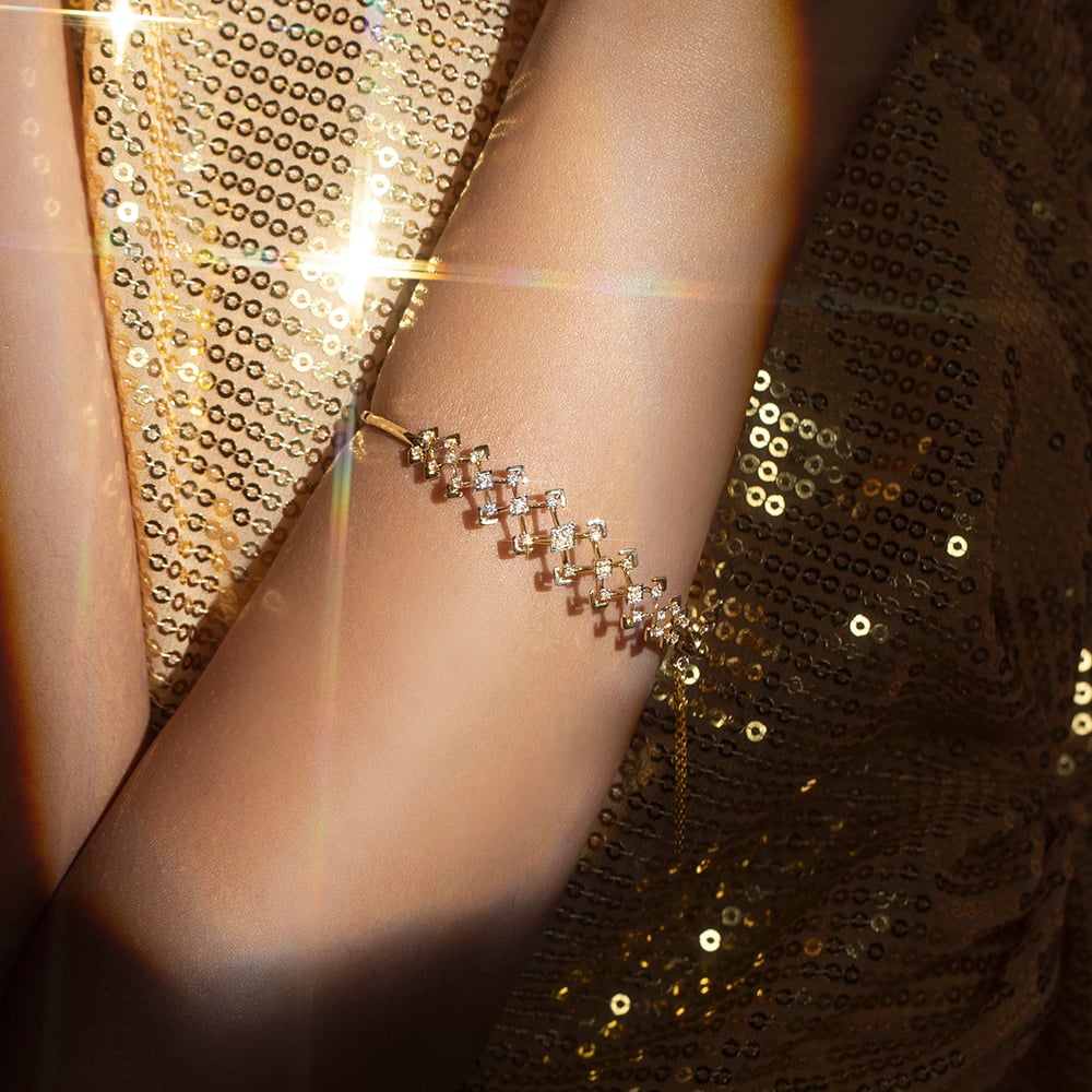 Zig-Zag Elegance Gold & Diamond Bangle,,hi-res image number null