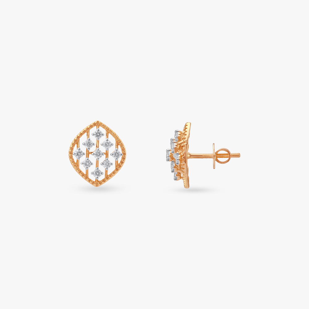 Modern Mesh Diamond Stud Earrings,,hi-res image number null
