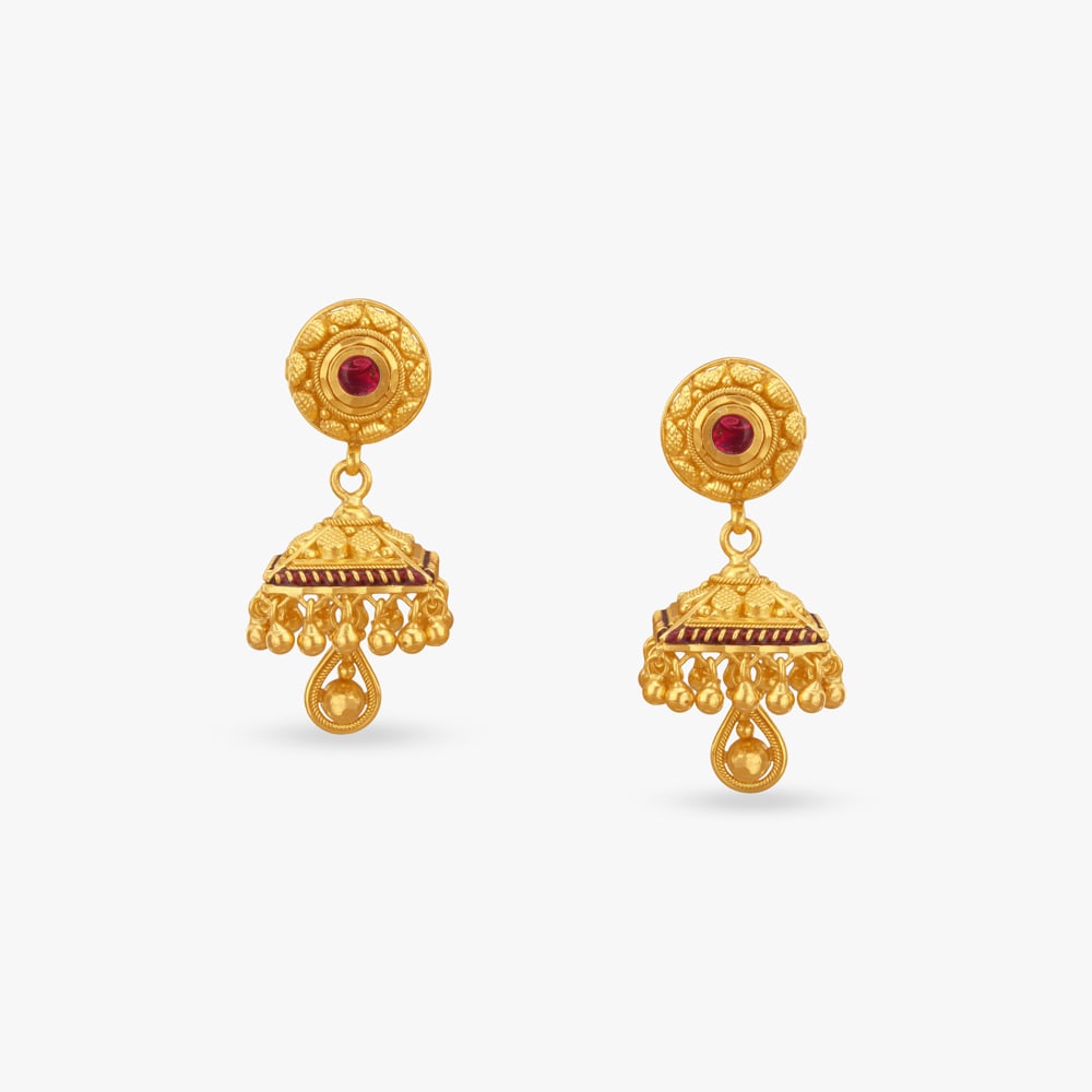 

Temple Dome Gold Jhumka Earrings