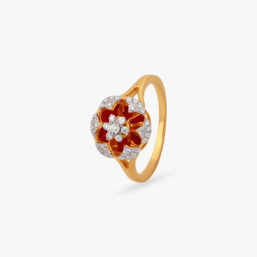 Crimson Halo Diamond Gold Finger Ring,,hi-res image number null