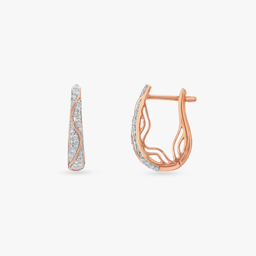 Wave Curve Diamond Hoop Earrings,,hi-res image number null