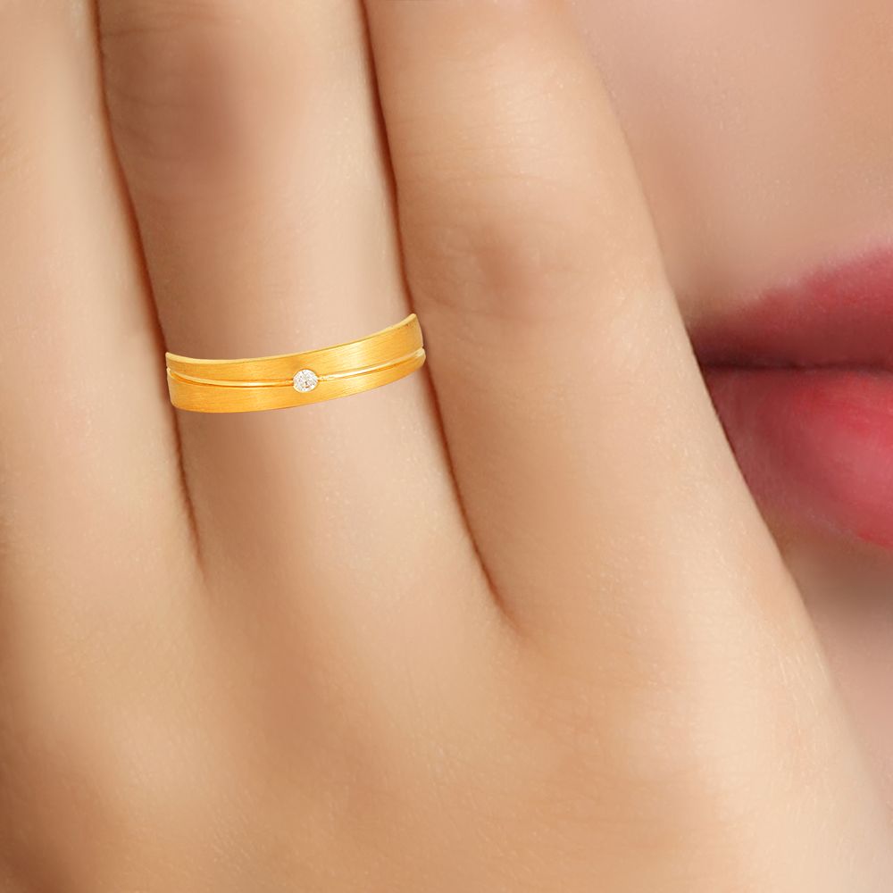 Minimalistic Line Pattern Single Stone Diamond Ring for Men,,hi-res image number null