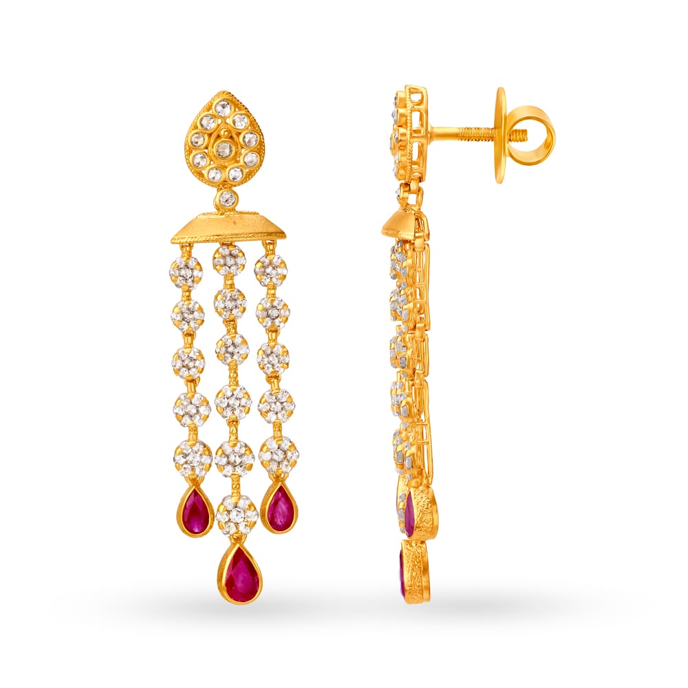 Enthralling gold and Ruby Chandelier Drop Earrings,,hi-res image number null