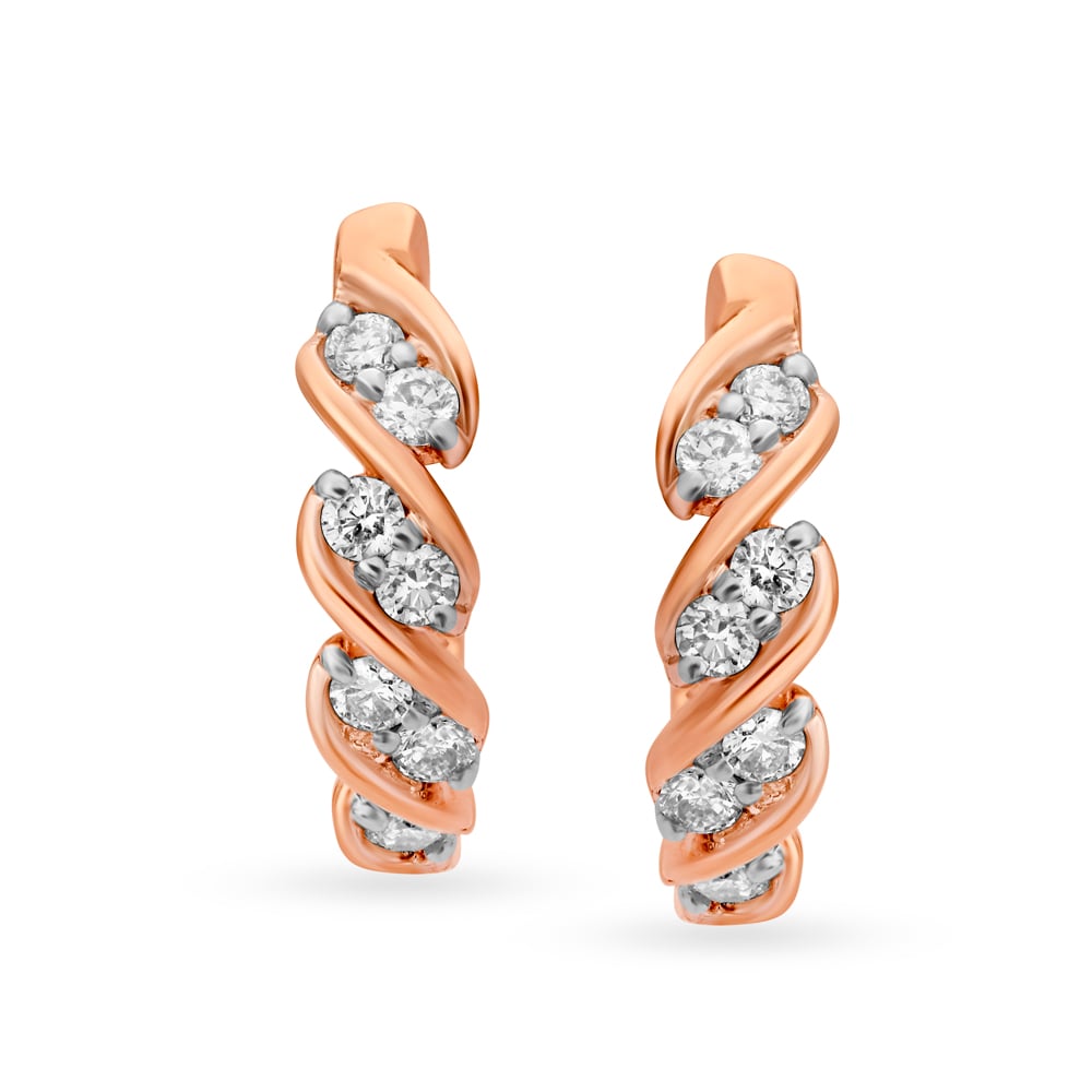 

Charming Twisted Rose Gold and Diamond Hoop Bali Earrings