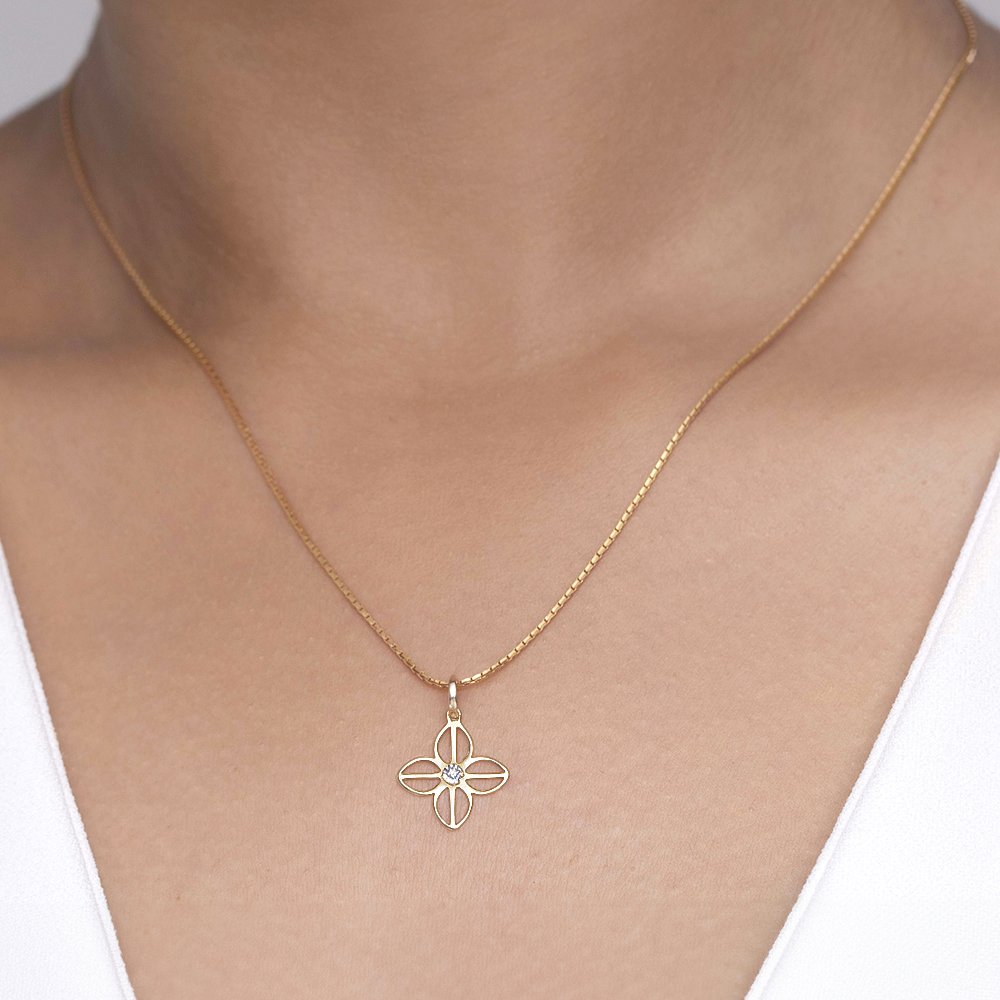 Elegant Floral Gold & Diamond Pendant,,hi-res image number null