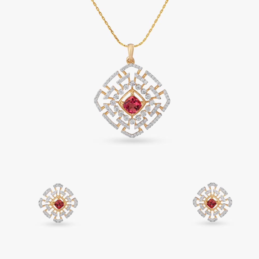 Celestial Grid Diamond Pendant and Earrings Set,,hi-res image number null