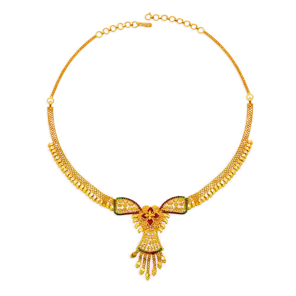 Traditional Yellow Gold Floral Necklace and Earrings Set,,hi-res image number null