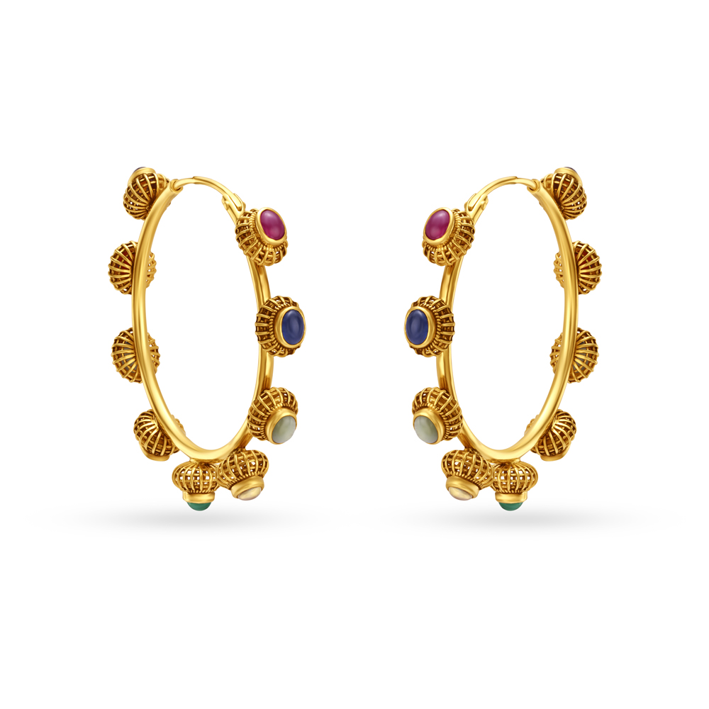 Serene Studded Gold Hoop Earrings,,hi-res image number null
