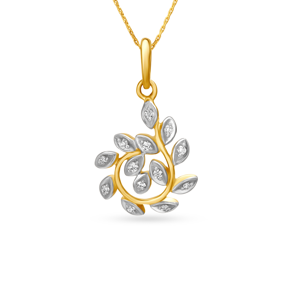 Elegant Leaf Motif Diamond Pendant,,hi-res image number null
