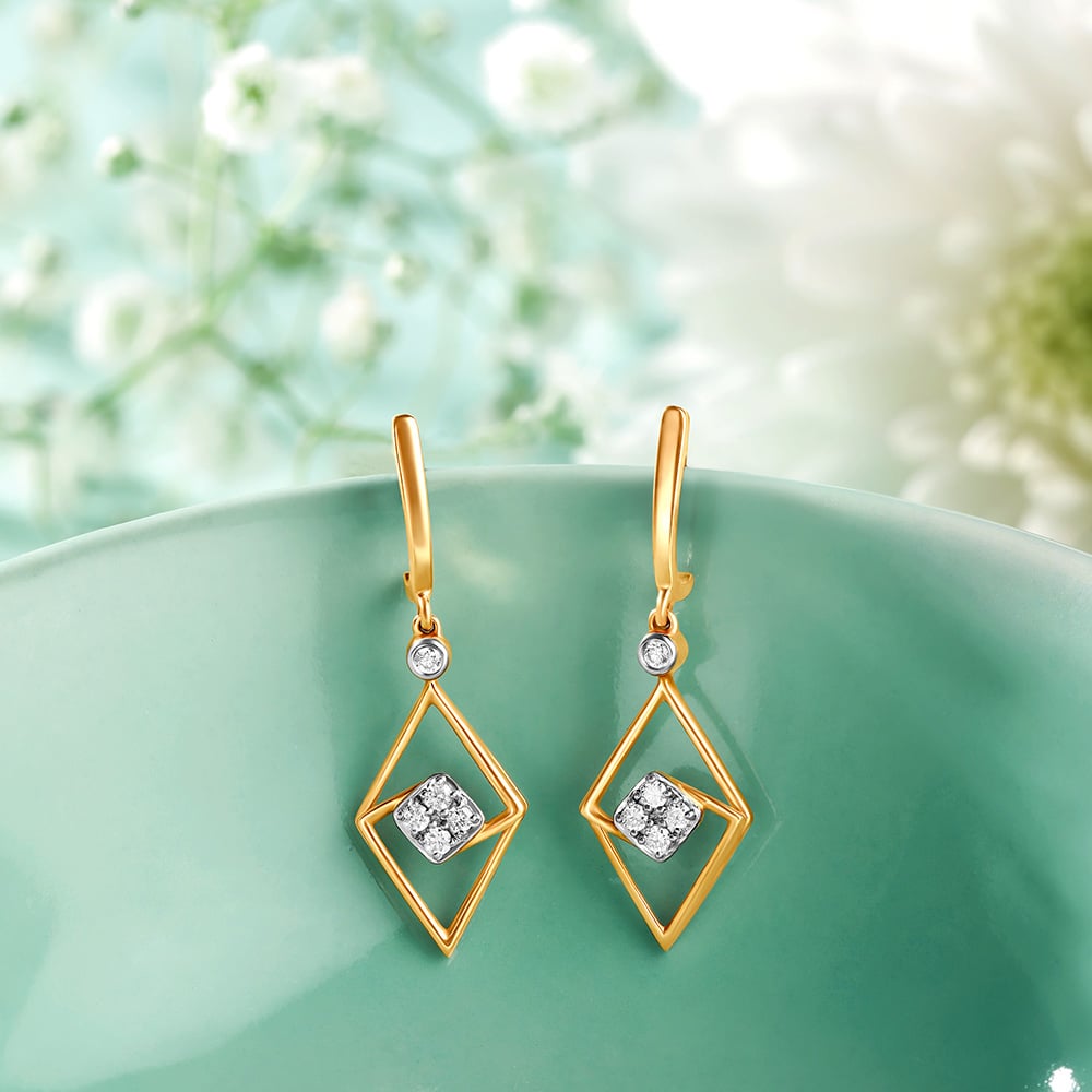 Clean Geometry Diamond Drop Earrings,,hi-res image number null