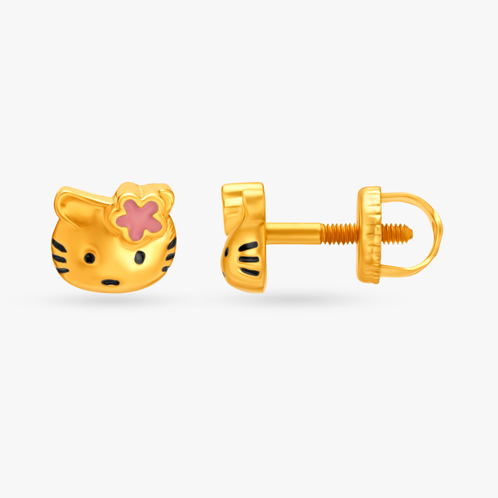 Darling 22 Karat Yellow Gold Kitty Stud Earrings,,hi-res image number null