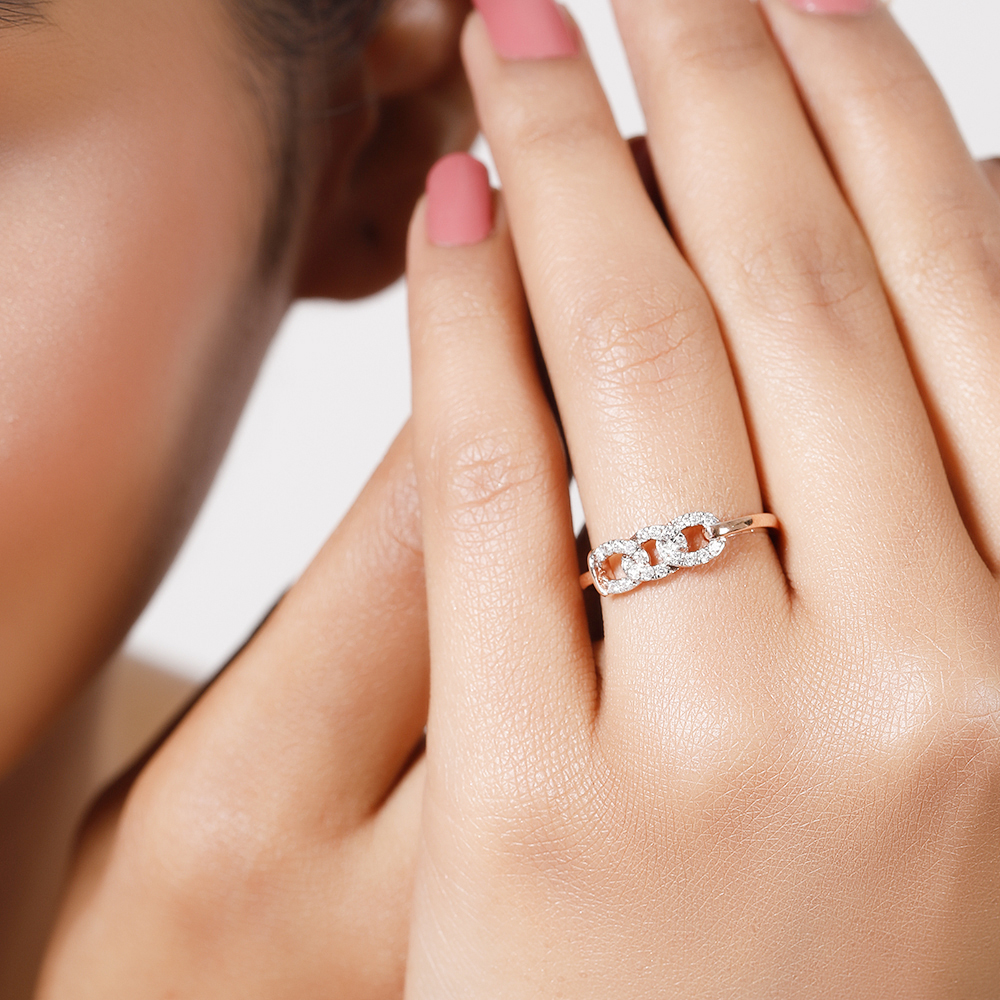 14KT Rose Gold Linked In Love Diamond Finger Ring,,hi-res image number null