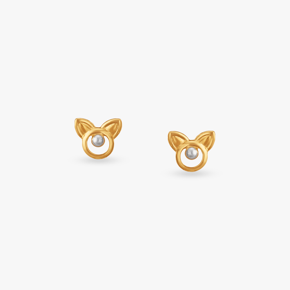 

Meow Glow Gold Stud Earrings for Kids