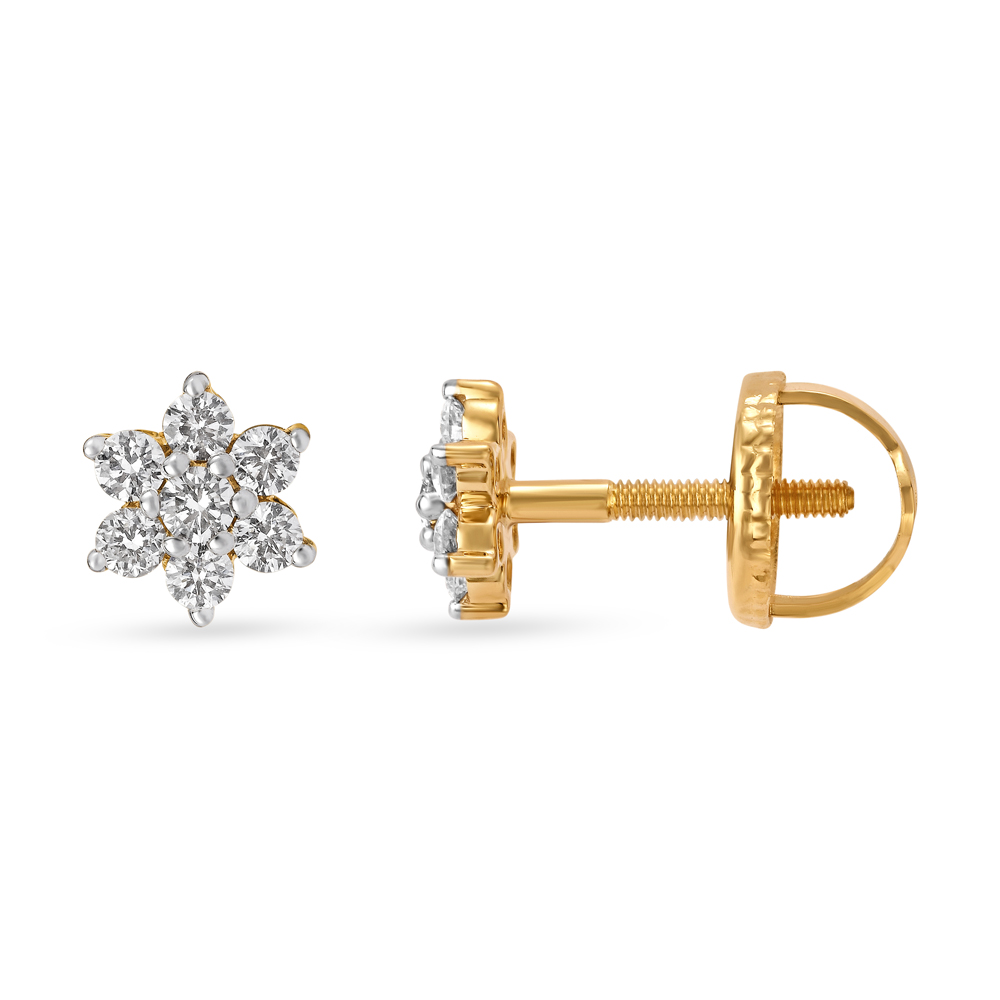 Classic 18 Karat Yellow Gold And Diamond Floral Studs,,hi-res image number null