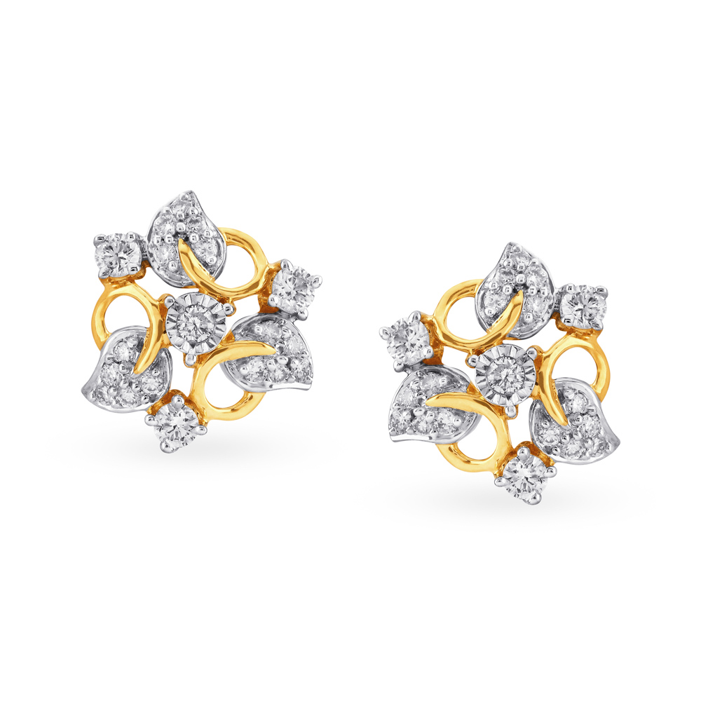 Elaborate Leaf Pattern Diamond Stud Earrings,,hi-res image number null