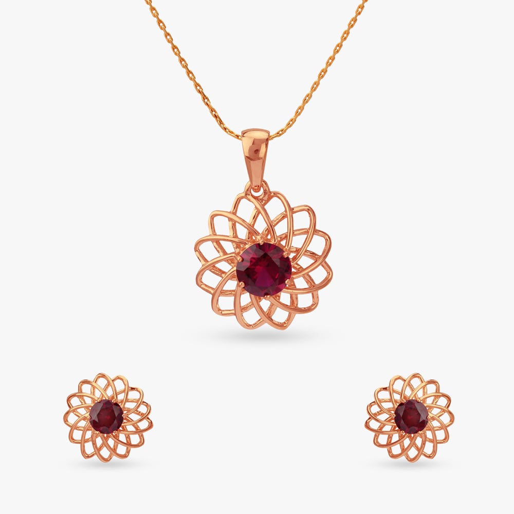 

Twilight Bloom Silver Pendant and Earrings Set