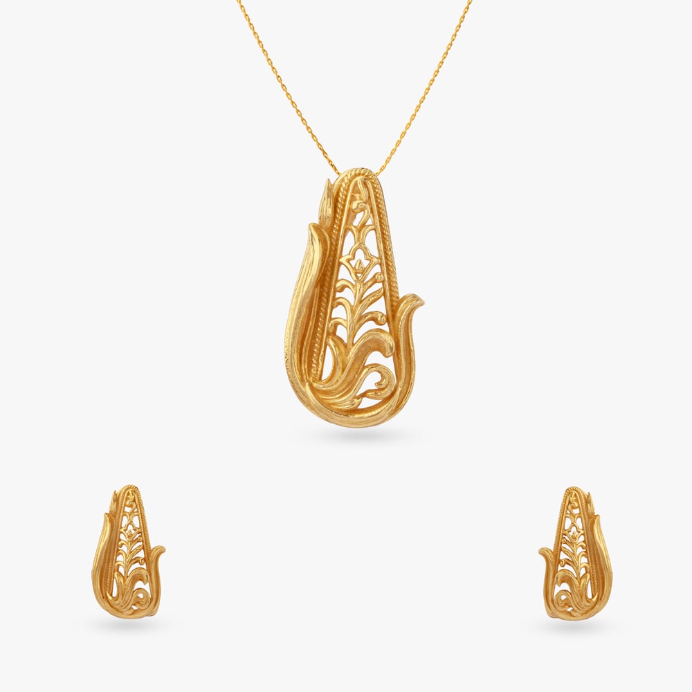 

Radiant Petal Gold Pendant and Earrings Set