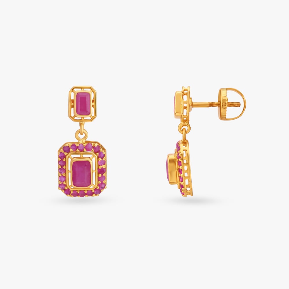 Rectangle Gold Pendant with Chain and Earrings Set,,hi-res image number null