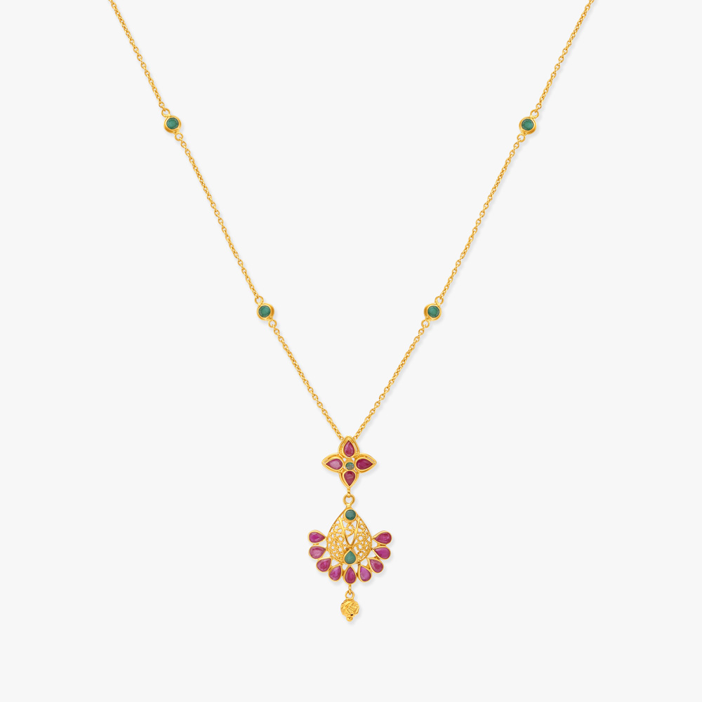 Radiant Teardrop Gold Pendant with Chain and Earrings Set,,hi-res image number null