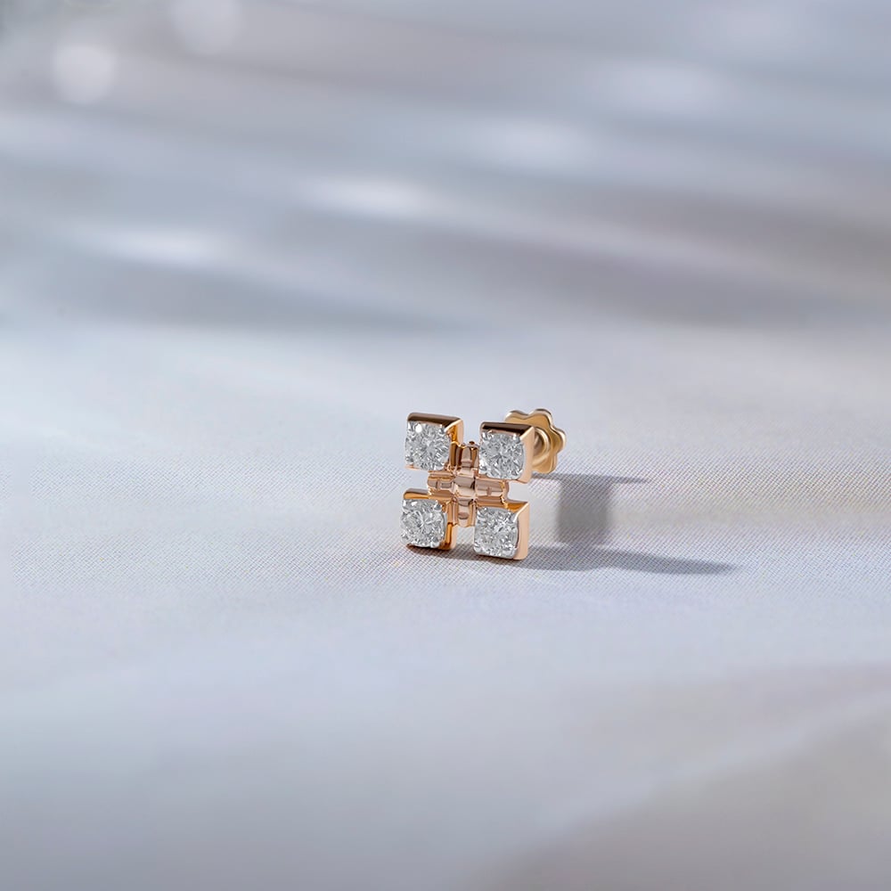 Squared Sparkle Gold and Diamond Nose Pin,,hi-res image number null