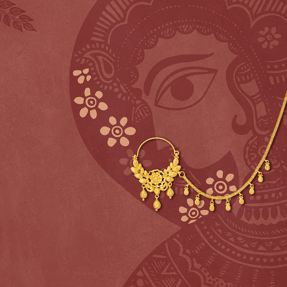 Petal Cascade Gold Nose Pin,,hi-res image number null