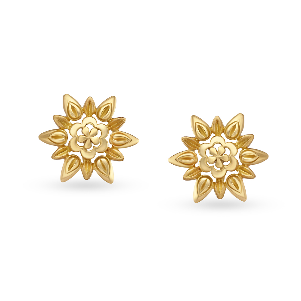 Charming Floral Gold Stud Earrings
