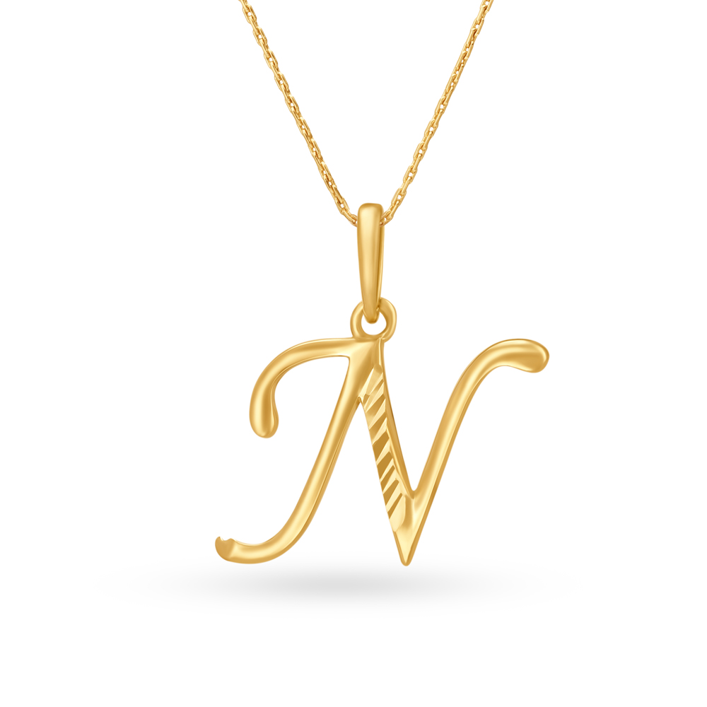 N Letter Grooved Gold Pendant,,hi-res image number null