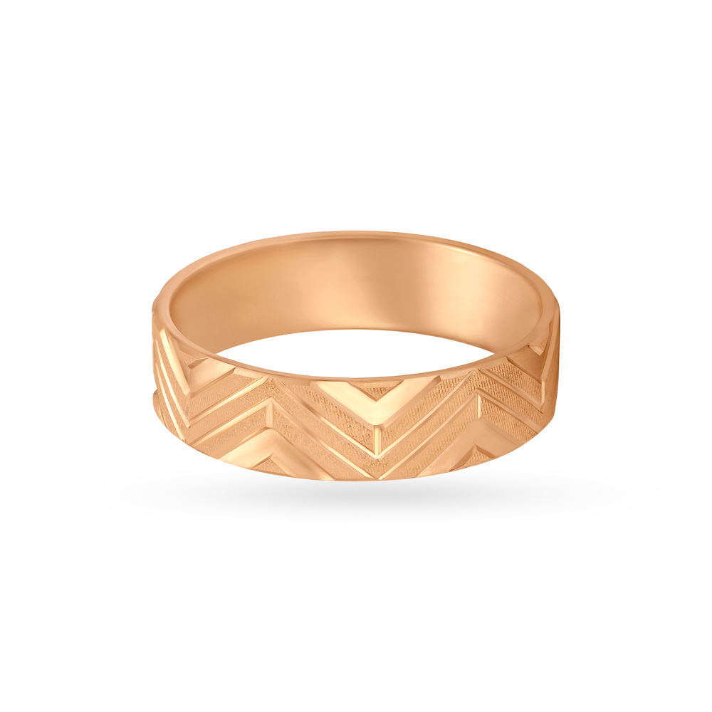 Carved Zigzag Pattern Gold Finger Ring For Men,,hi-res image number null