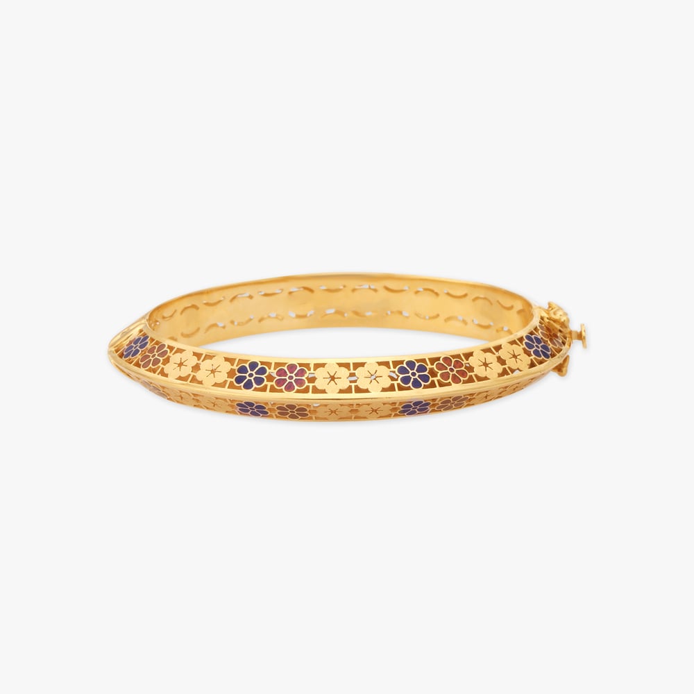 Enamelled Floral Gold Bangle,,hi-res image number null