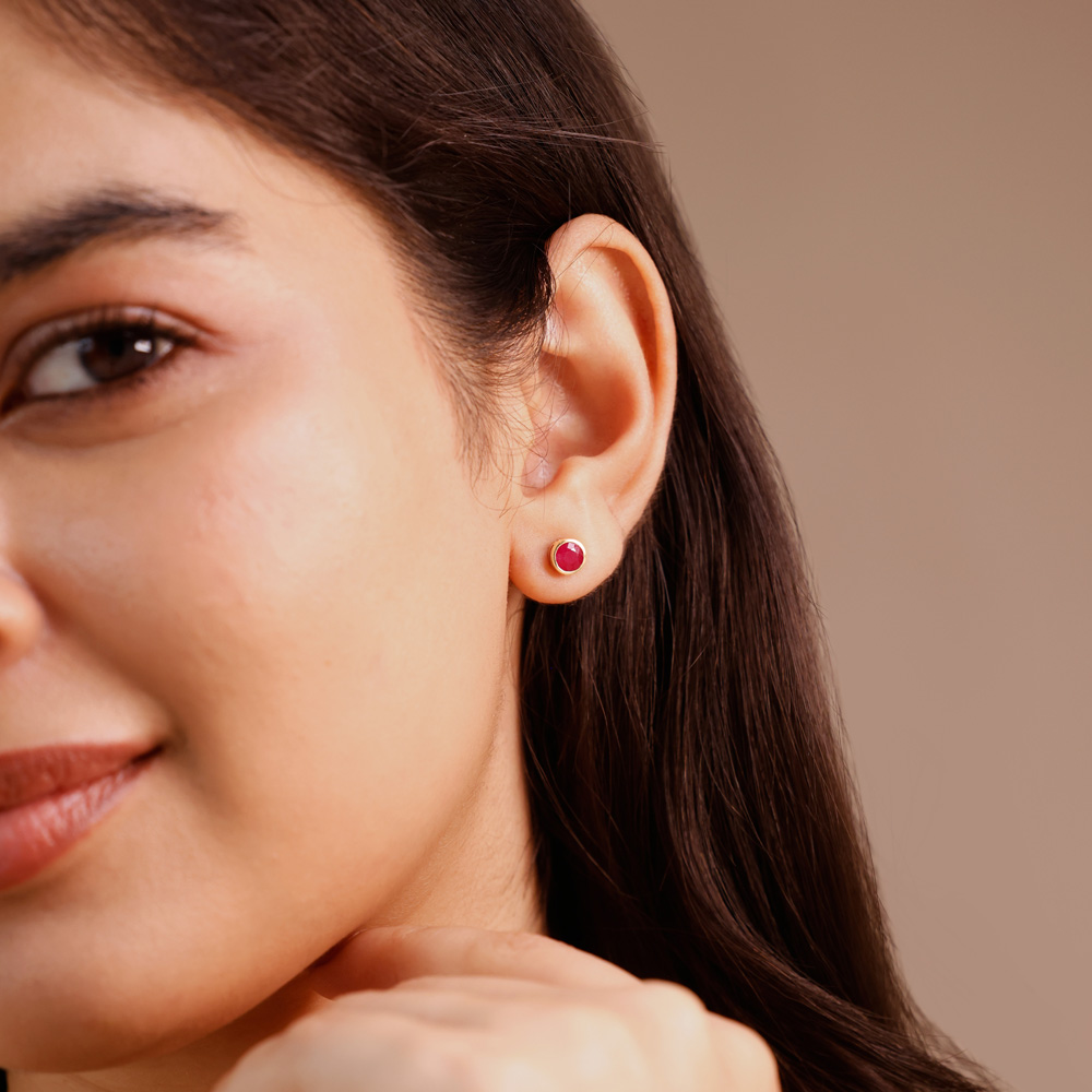 Modern Refined Ruby Gold Stud Earrings,,hi-res image number null