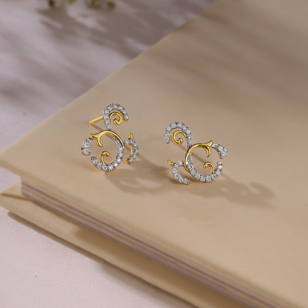 Floral Swirl Gold & Diamond Stud Earrings,,hi-res image number null