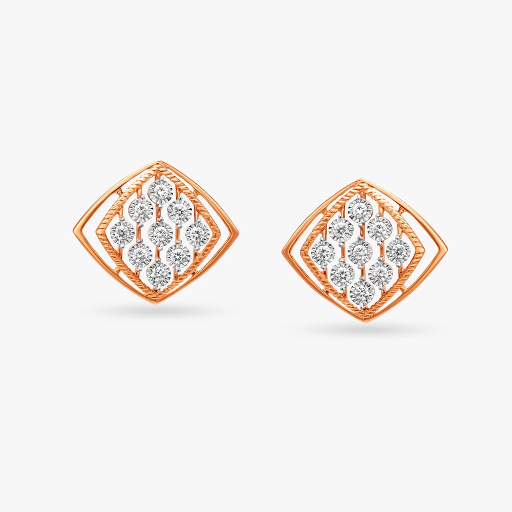 Geometric Mesh Diamond Stud Earrings,,hi-res image number null