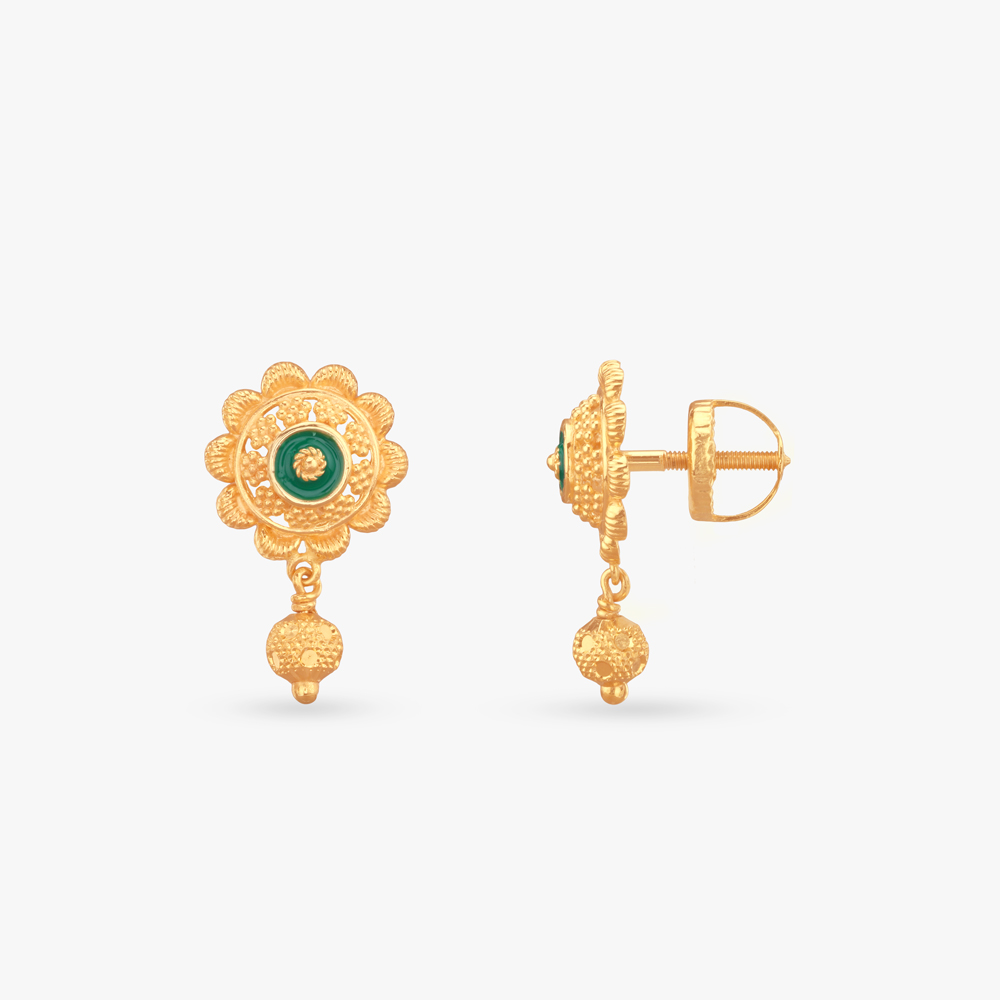 

Enamel Bloom Gold Drop Earrings