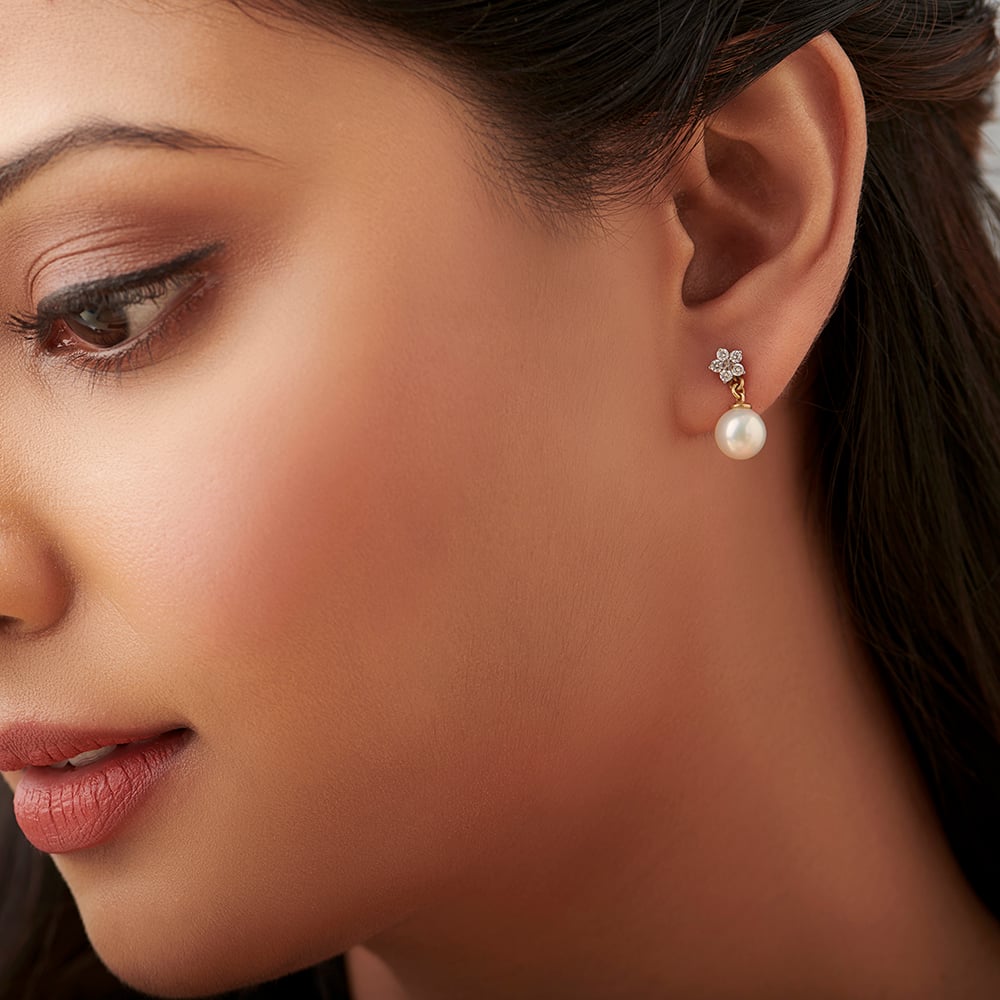 Splendid Pearl and Diamond Drop Earrings,,hi-res image number null