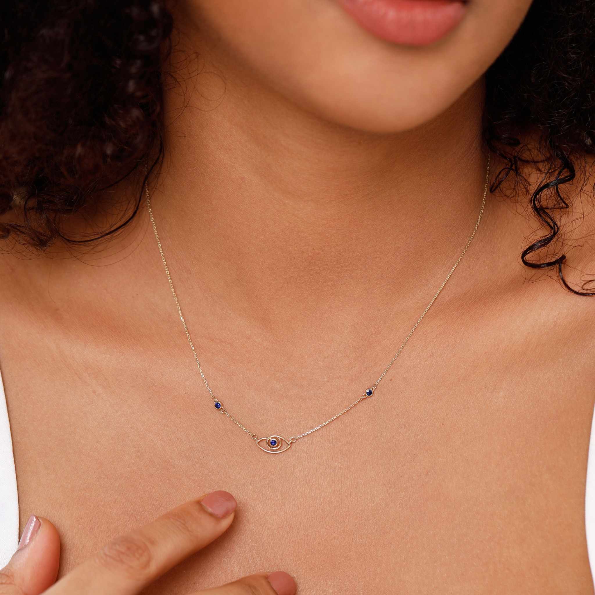 14KT Yellow Gold Minimalist Evil Eye Necklace,,hi-res image number null