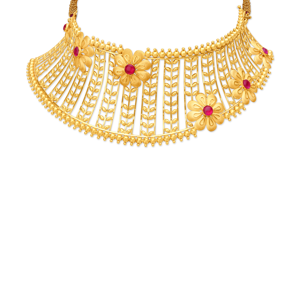 Floral Lightweight Gold Choker Necklace Set,,hi-res image number null