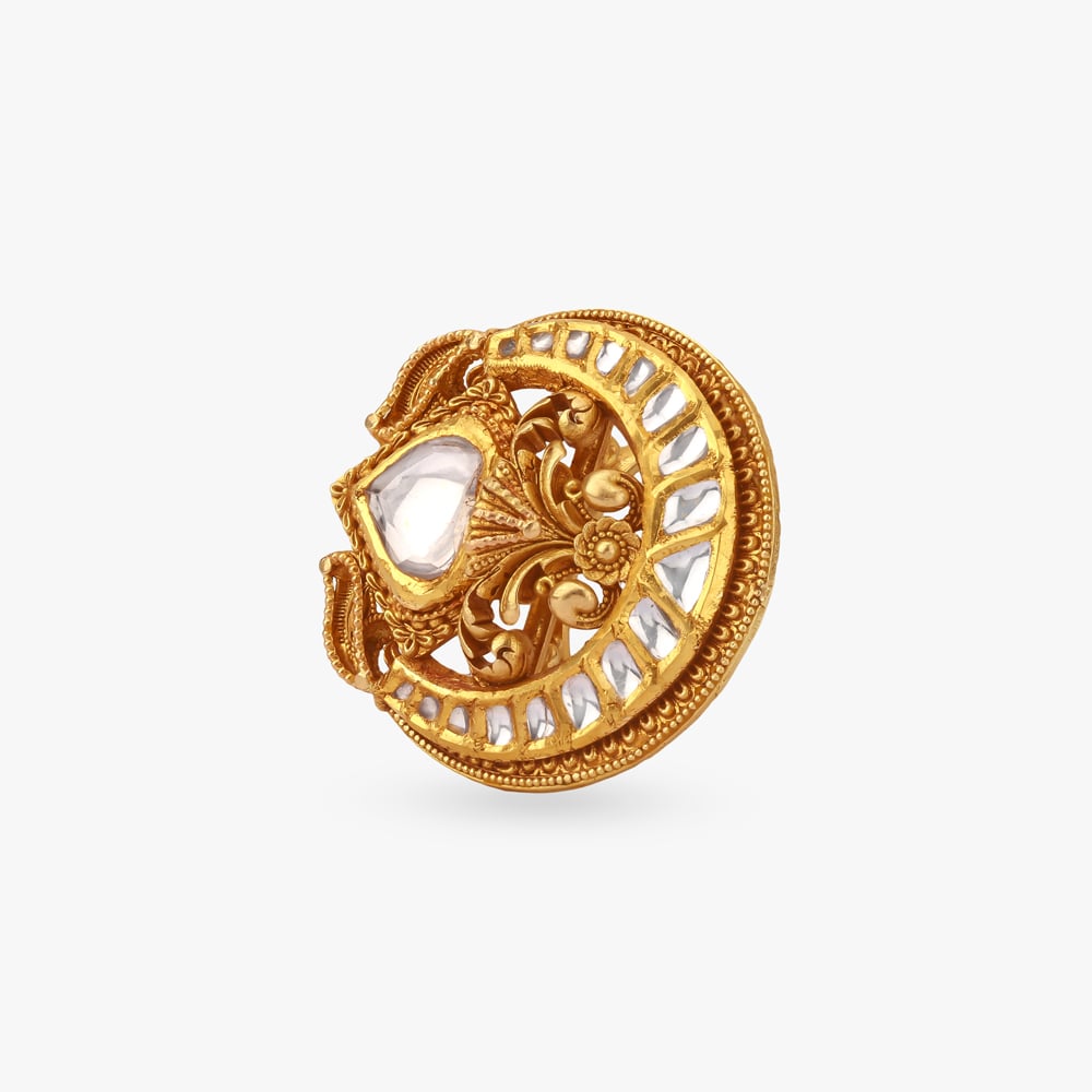 Kundan Crescent Antique Ring,,hi-res image number null