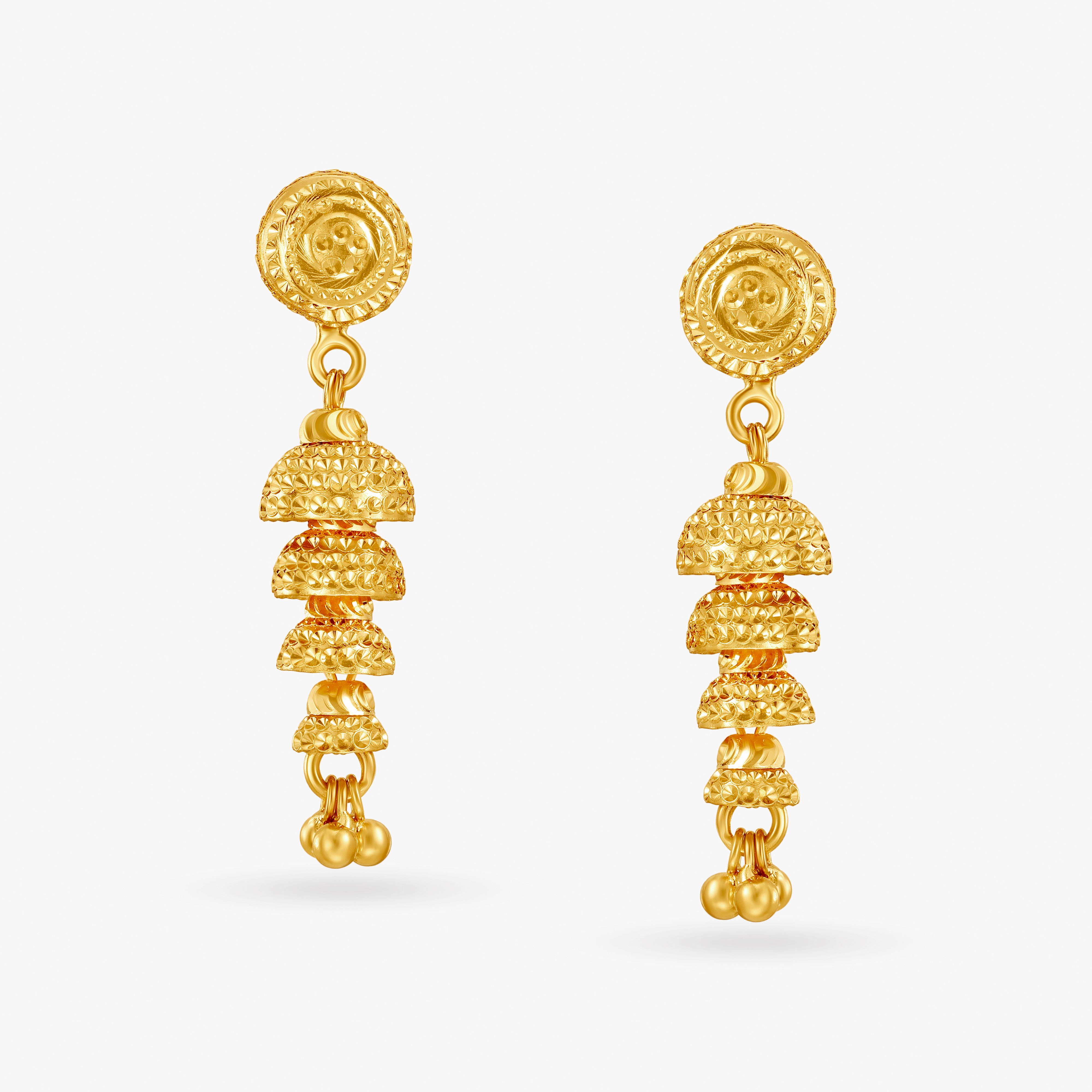 Beguiling 22 Karat Yellow Gold Overlapping Bell Jhumkas,,hi-res image number null