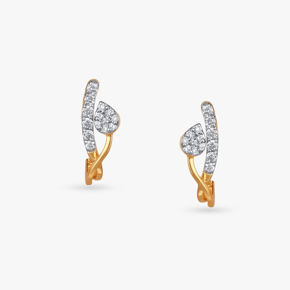 Abstract Leaf Diamond Hoop Earrings,,hi-res image number null