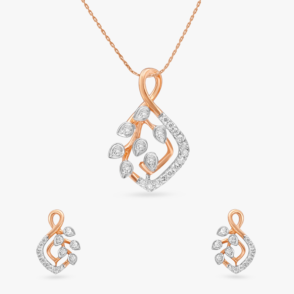 Whimsical Bloom Diamond Pendant and Earrings Set,,hi-res image number null