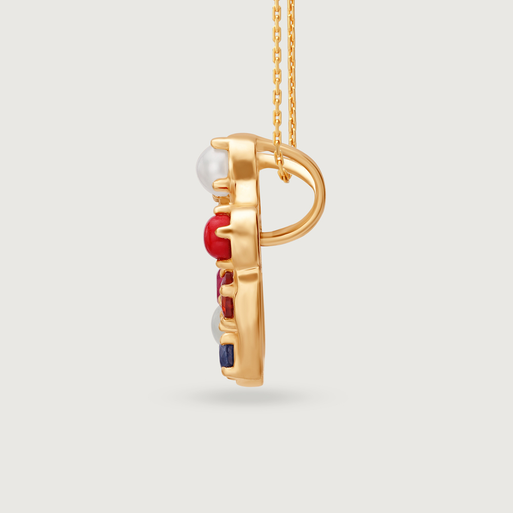Gemstone Galaxy 14KT Modern Navratna Pendant,,hi-res image number null