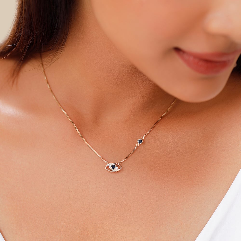 14KT Yellow Gold Sparkling Evil Eye Diamond Necklace,,hi-res image number null