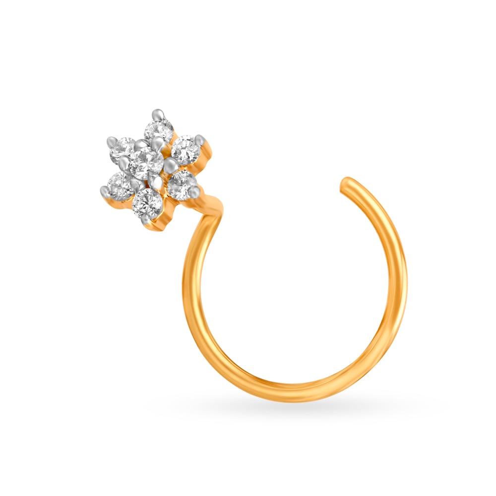 Graceful Floral Gold and Diamond Nose Pin