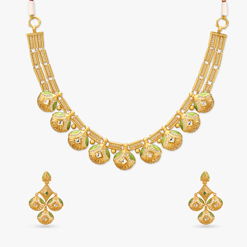 Frosted Petals Gold Necklace set,,hi-res image number null