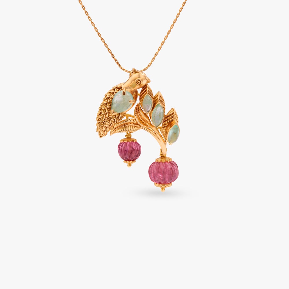 Perched Bloom Gold Pendant and Earrings Set,,hi-res image number null